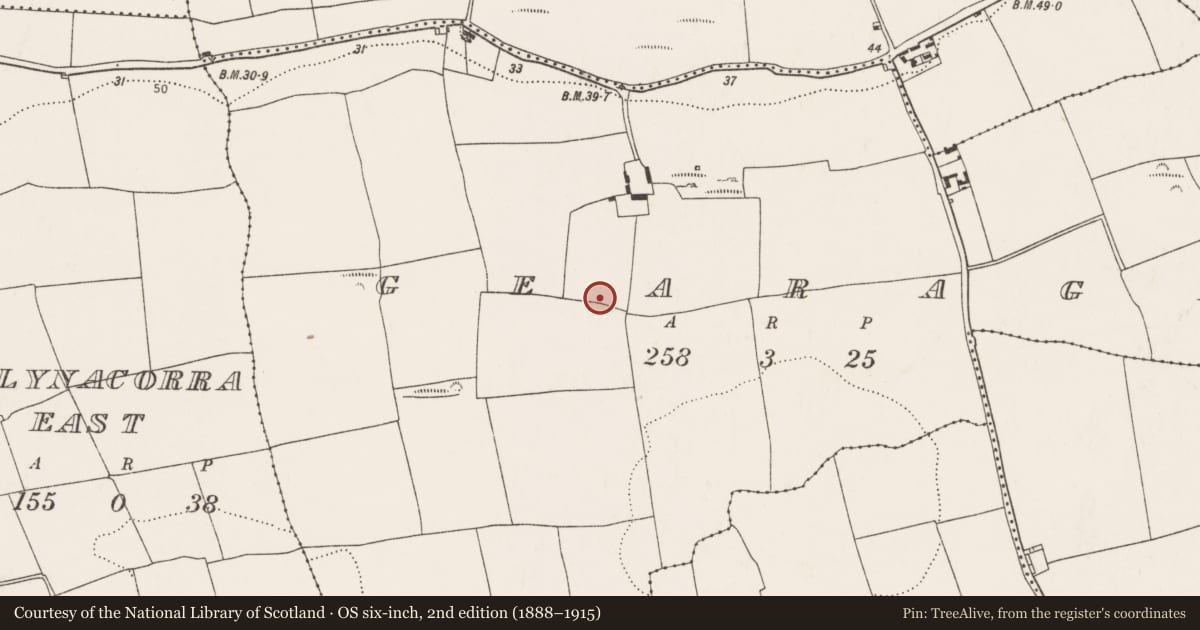 Ordnance Survey six-inch map, 2nd edition (1888–1915) covering the location of Souterrain, Gearagh, County Cork, with a pin at the register's coordinates