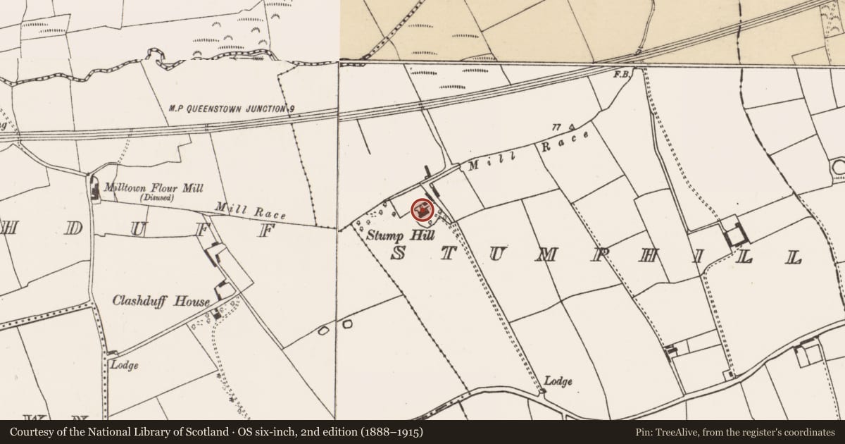 Ordnance Survey six-inch map, 2nd edition (1888–1915) covering the location of Country house, Stumphill, County Cork, with a pin at the register's coordinates