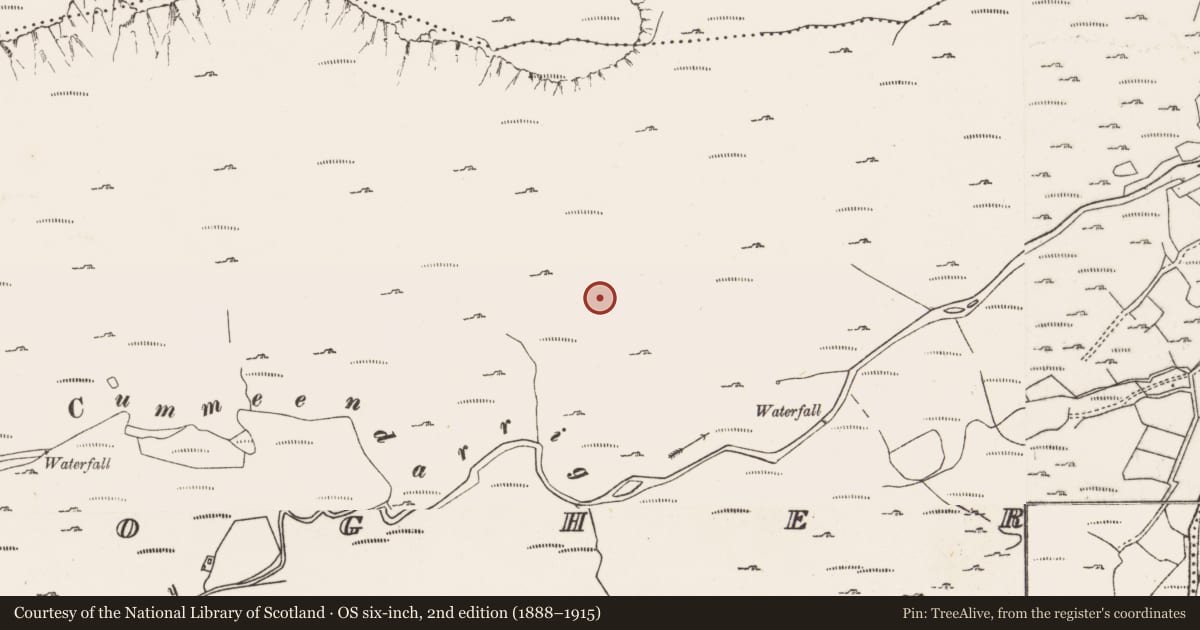 Ordnance Survey six-inch map, 2nd edition (1888–1915) covering the location of Hut site, Derryclogher, County Cork, with a pin at the register's coordinates