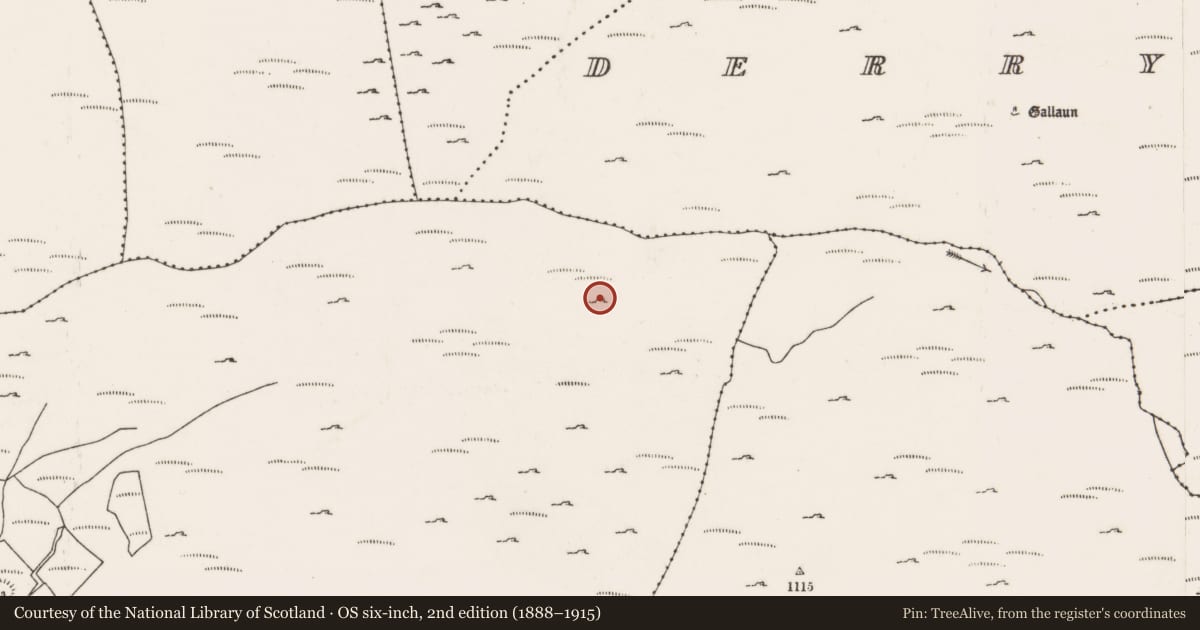 Ordnance Survey six-inch map, 2nd edition (1888–1915) covering the location of Field boundary, Dooneens (Muskerry West By., Inchigeelagh Par.), County Cork, with a pin at the register's coordinates