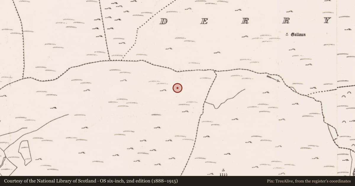 Ordnance Survey six-inch map, 2nd edition (1888–1915) covering the location of Field boundary, Dooneens (Muskerry West By., Inchigeelagh Par.), County Cork, with a pin at the register's coordinates