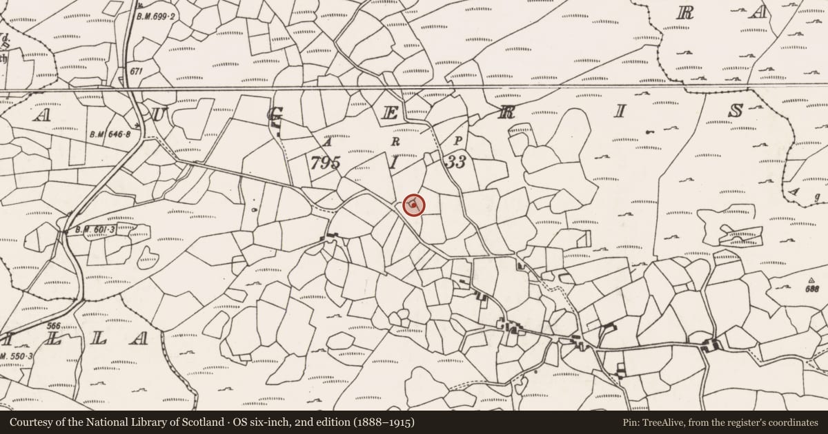 Ordnance Survey six-inch map, 2nd edition (1888–1915) covering the location of Enclosure, Eachros, County Cork, with a pin at the register's coordinates