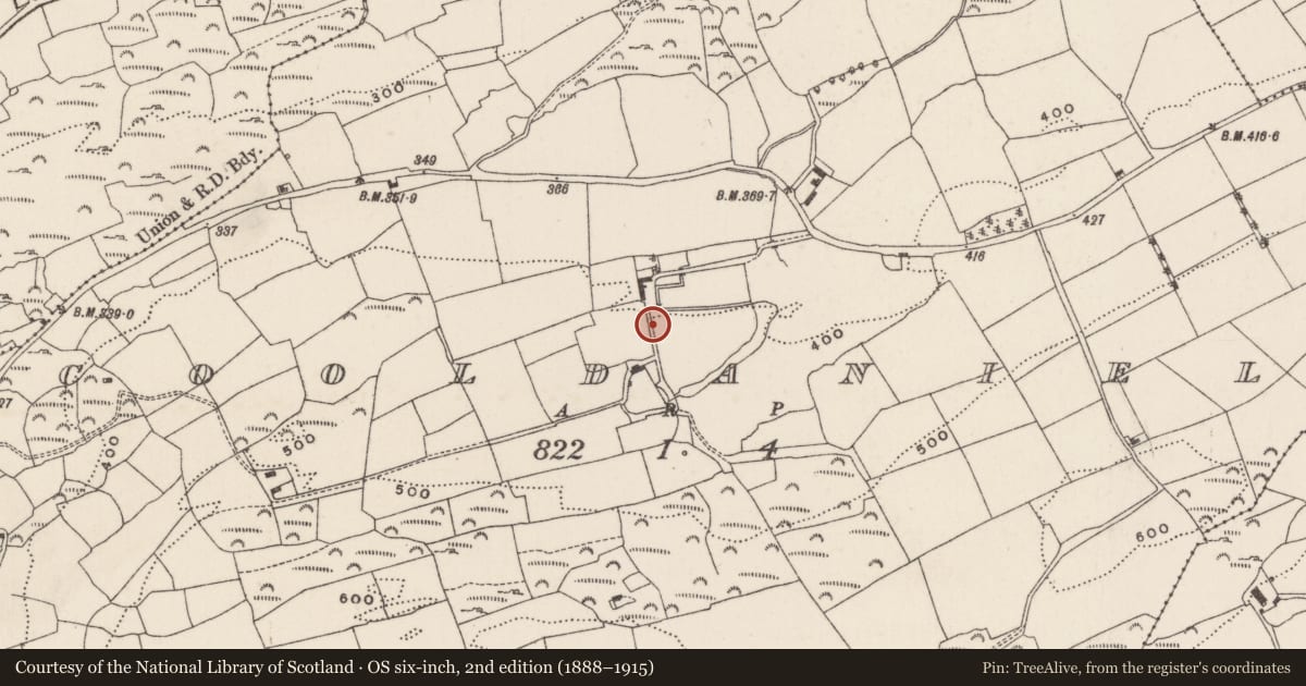 Ordnance Survey six-inch map, 2nd edition (1888–1915) covering the location of Souterrain, Cooldaniel, County Cork, with a pin at the register's coordinates