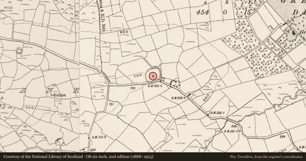 Ordnance Survey six-inch map, 2nd edition (1888–1915) covering the location of Hilltop enclosure, Greenville, County Cork, with a pin at the register's coordinates