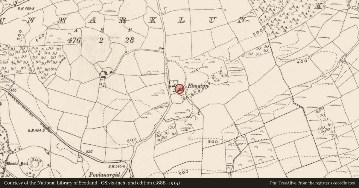 Ordnance Survey six-inch map, 2nd edition (1888–1915) covering the location of Country house, Dunmarklun, County Cork, with a pin at the register's coordinates