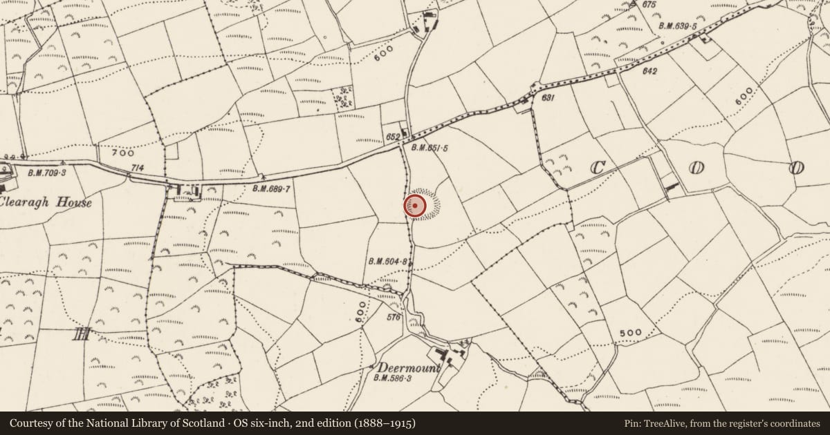 Ordnance Survey six-inch map, 2nd edition (1888–1915) covering the location of Ringfort - rath, Knockacareigh, County Cork, with a pin at the register's coordinates