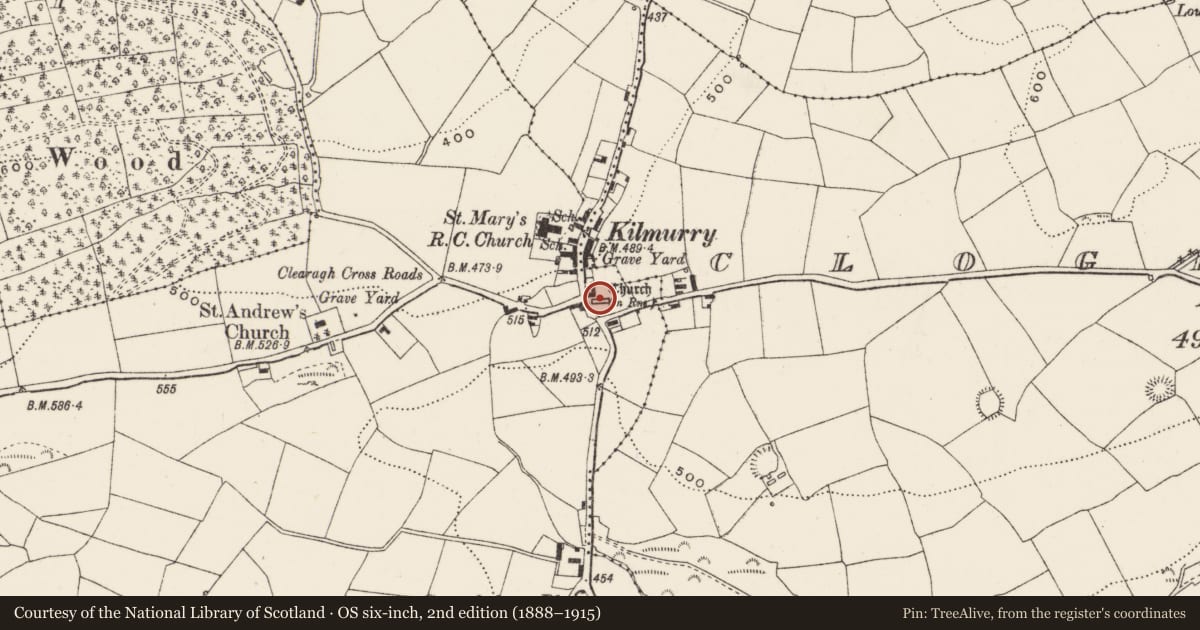 Ordnance Survey six-inch map, 2nd edition (1888–1915) covering the location of Church, Coolduff, County Cork, with a pin at the register's coordinates