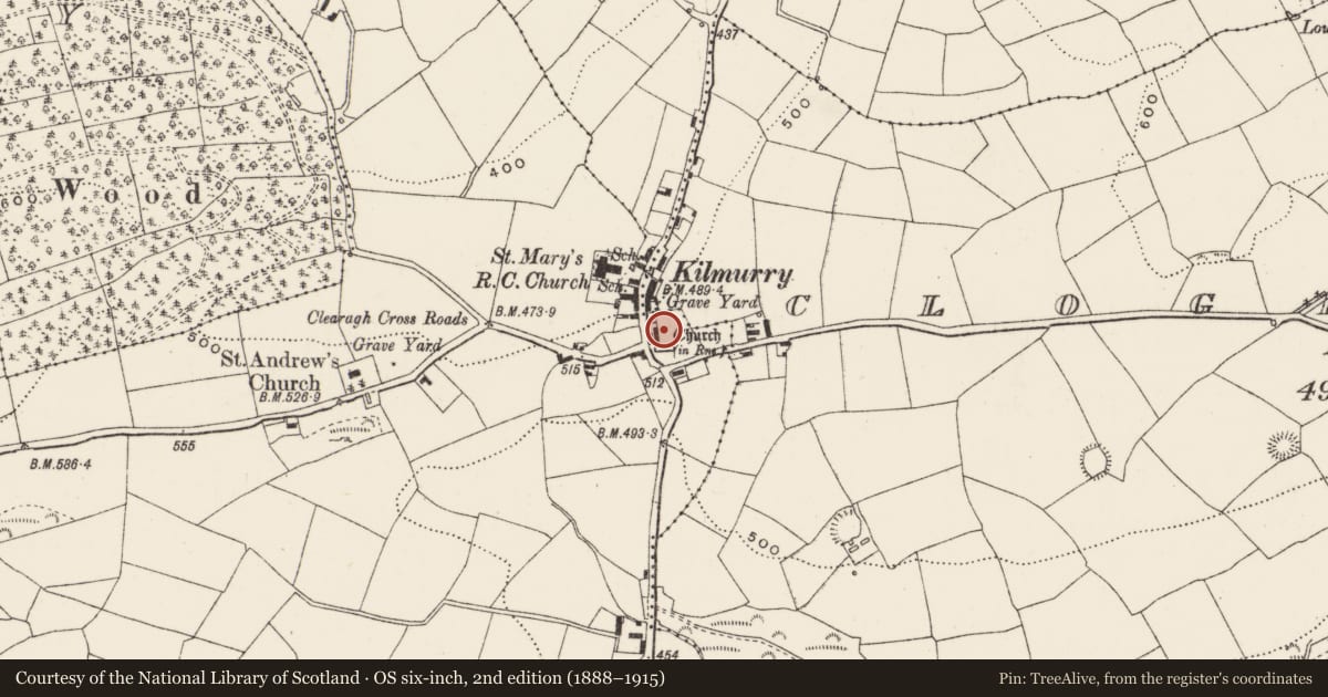 Ordnance Survey six-inch map, 2nd edition (1888–1915) covering the location of Graveyard, Coolduff, County Cork, with a pin at the register's coordinates