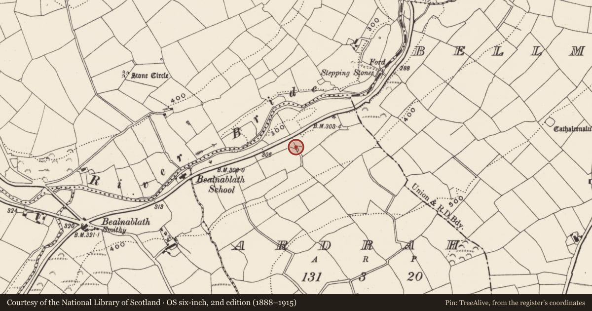 Ordnance Survey six-inch map, 2nd edition (1888–1915) covering the location of Kiln - lime, Ardrah, County Cork, with a pin at the register's coordinates