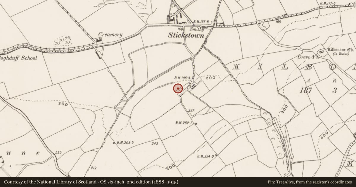 Ordnance Survey six-inch map, 2nd edition (1888–1915) covering the location of Church, Cloghduff, County Cork, with a pin at the register's coordinates