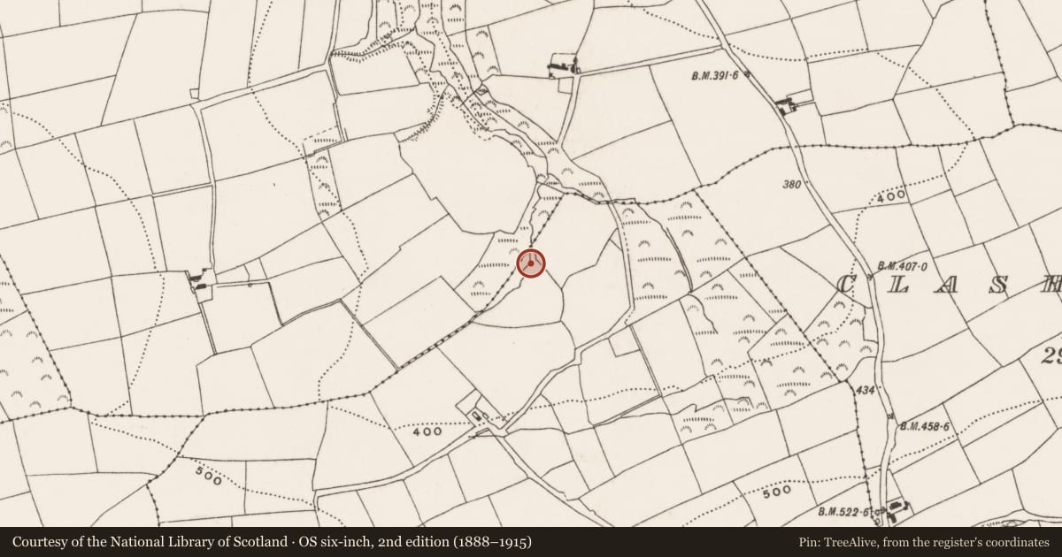 Ordnance Survey six-inch map, 2nd edition (1888–1915) covering the location of Fulacht fia, Kilbane, County Cork, with a pin at the register's coordinates