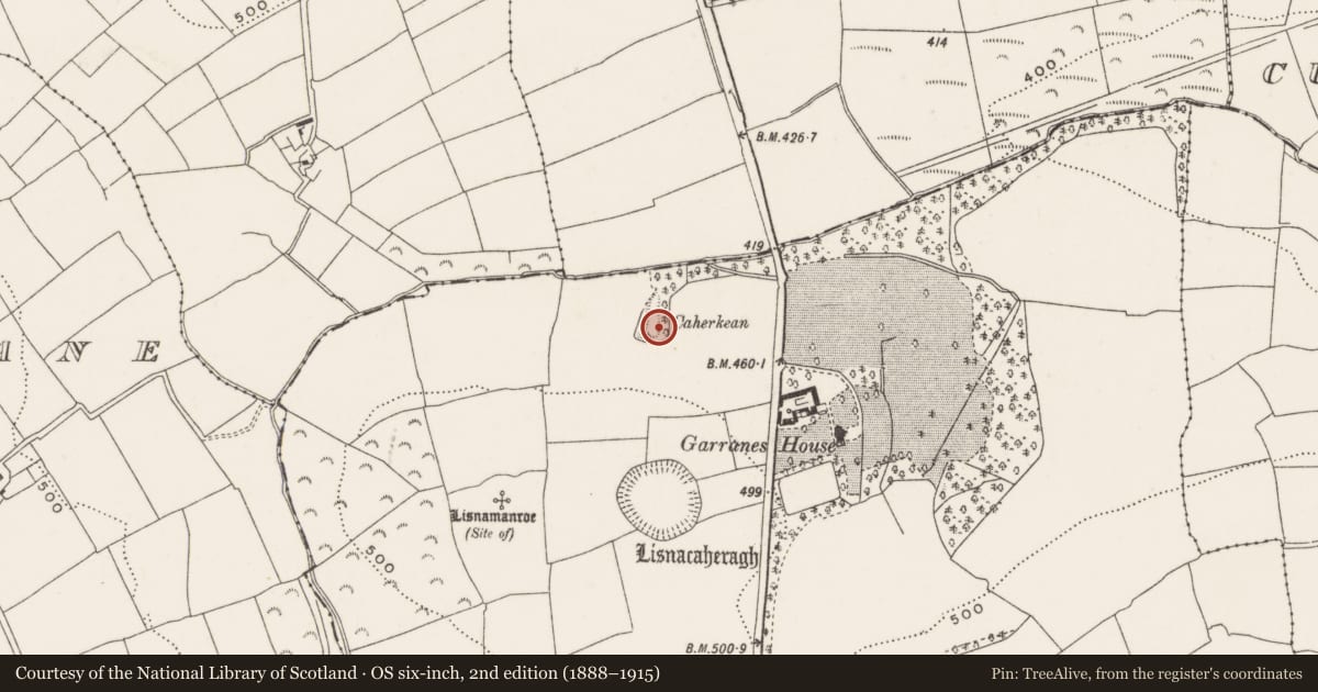 Ordnance Survey six-inch map, 2nd edition (1888–1915) covering the location of Pit, Garranes, County Cork, with a pin at the register's coordinates
