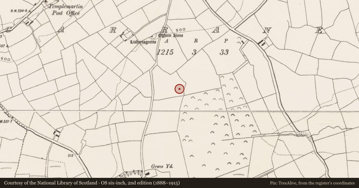 Ordnance Survey six-inch map, 2nd edition (1888–1915) covering the location of Fulacht fia, Garranes, County Cork, with a pin at the register's coordinates