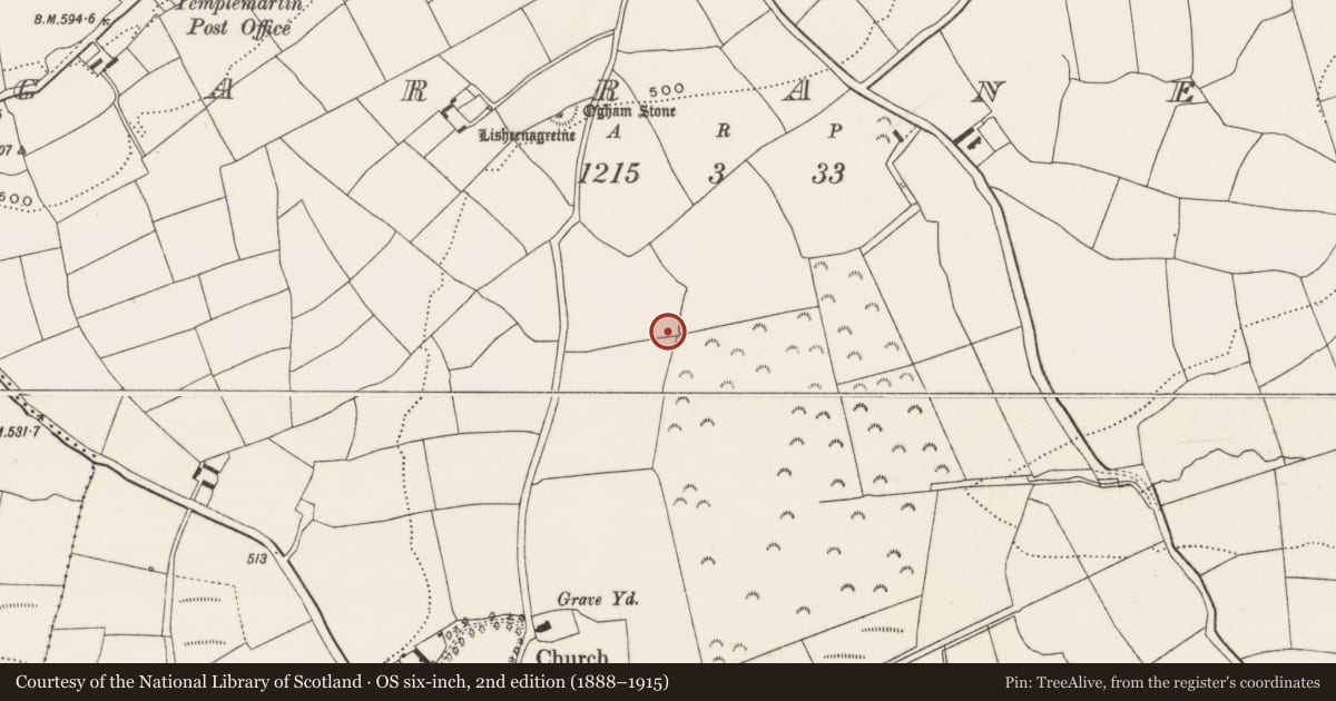 Ordnance Survey six-inch map, 2nd edition (1888–1915) covering the location of Fulacht fia, Garranes, County Cork, with a pin at the register's coordinates