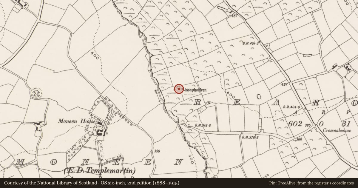 Ordnance Survey six-inch map, 2nd edition (1888–1915) covering the location of Enclosure, Rearour, County Cork, with a pin at the register's coordinates