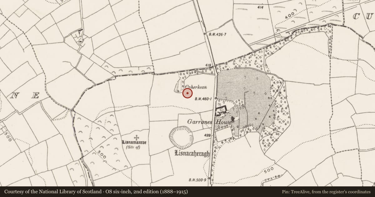 Ordnance Survey six-inch map, 2nd edition (1888–1915) covering the location of Structure, Garranes, County Cork, with a pin at the register's coordinates