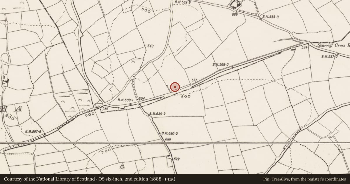 Ordnance Survey six-inch map, 2nd edition (1888–1915) covering the location of Enclosure, Kilbrenan, County Cork, with a pin at the register's coordinates