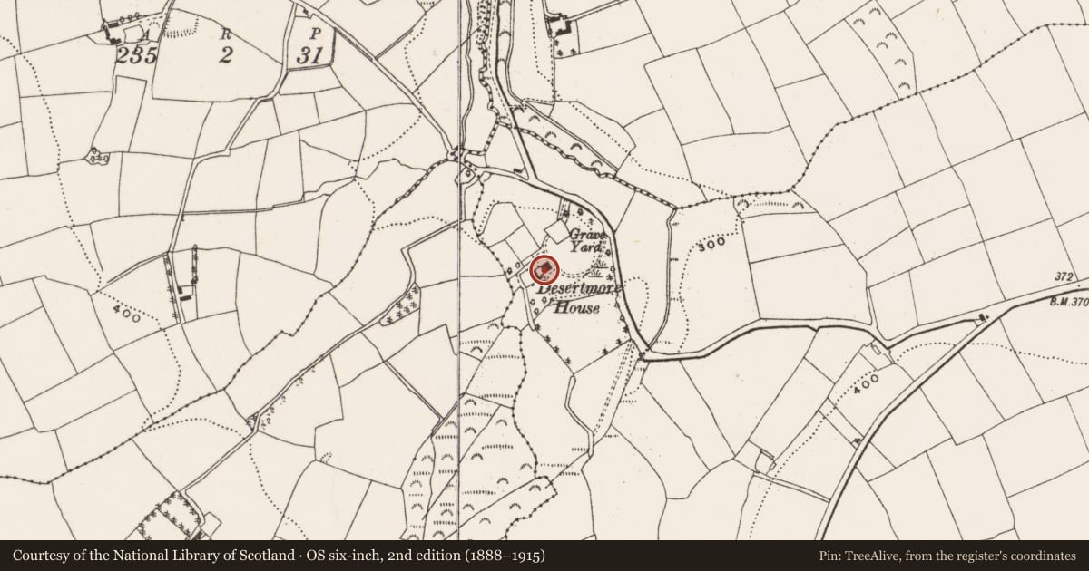 Ordnance Survey six-inch map, 2nd edition (1888–1915) covering the location of Country house, Ballygroman Upper, County Cork, with a pin at the register's coordinates