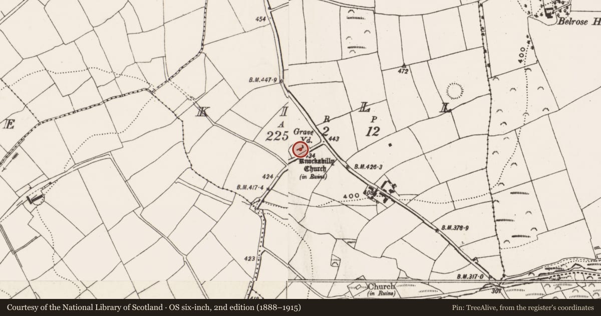 Ordnance Survey six-inch map, 2nd edition (1888–1915) covering the location of Church, Kill, County Cork, with a pin at the register's coordinates