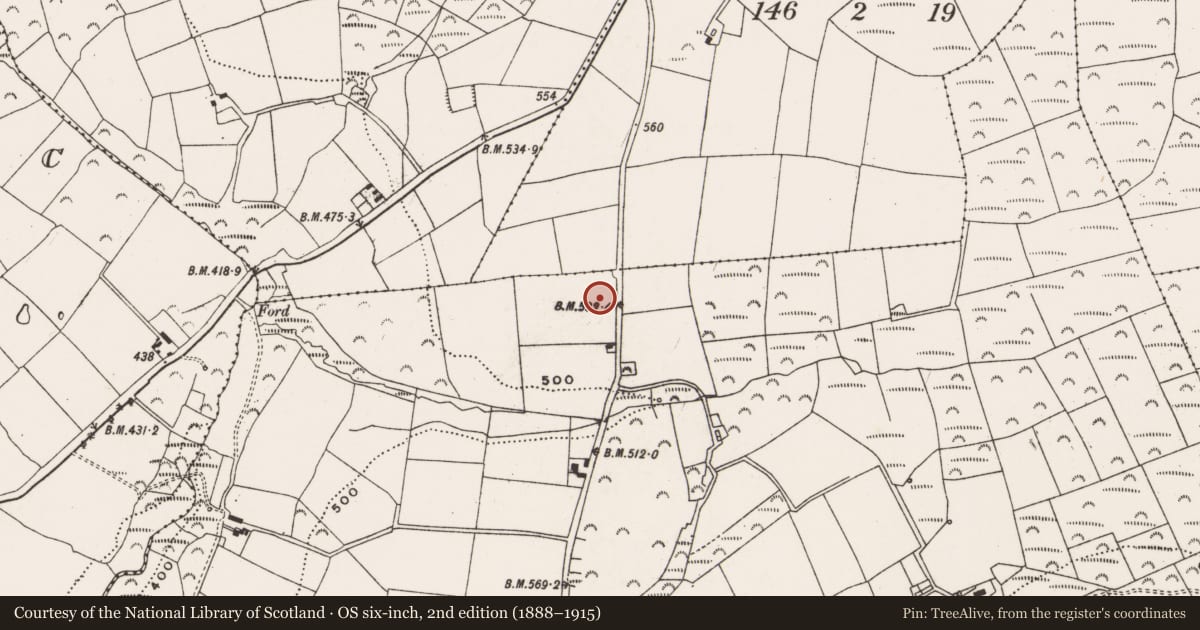 Ordnance Survey six-inch map, 2nd edition (1888–1915) covering the location of Ringfort - rath, Corran, County Cork, with a pin at the register's coordinates