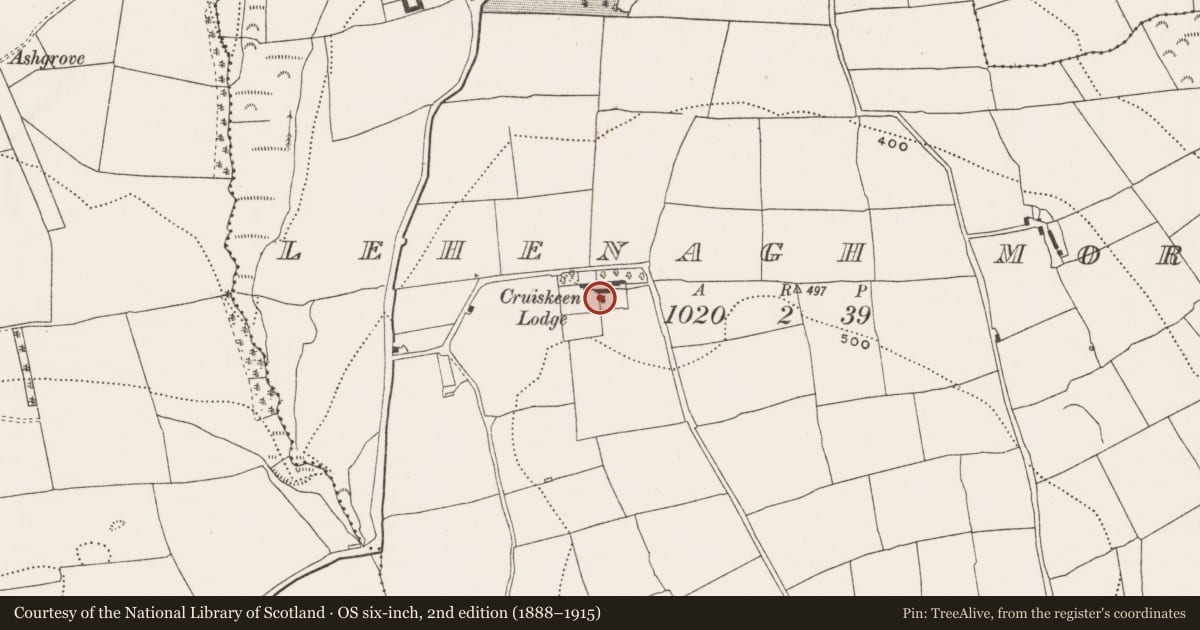 Ordnance Survey six-inch map, 2nd edition (1888–1915) covering the location of Country house, Lehenaghmore, County Cork, with a pin at the register's coordinates
