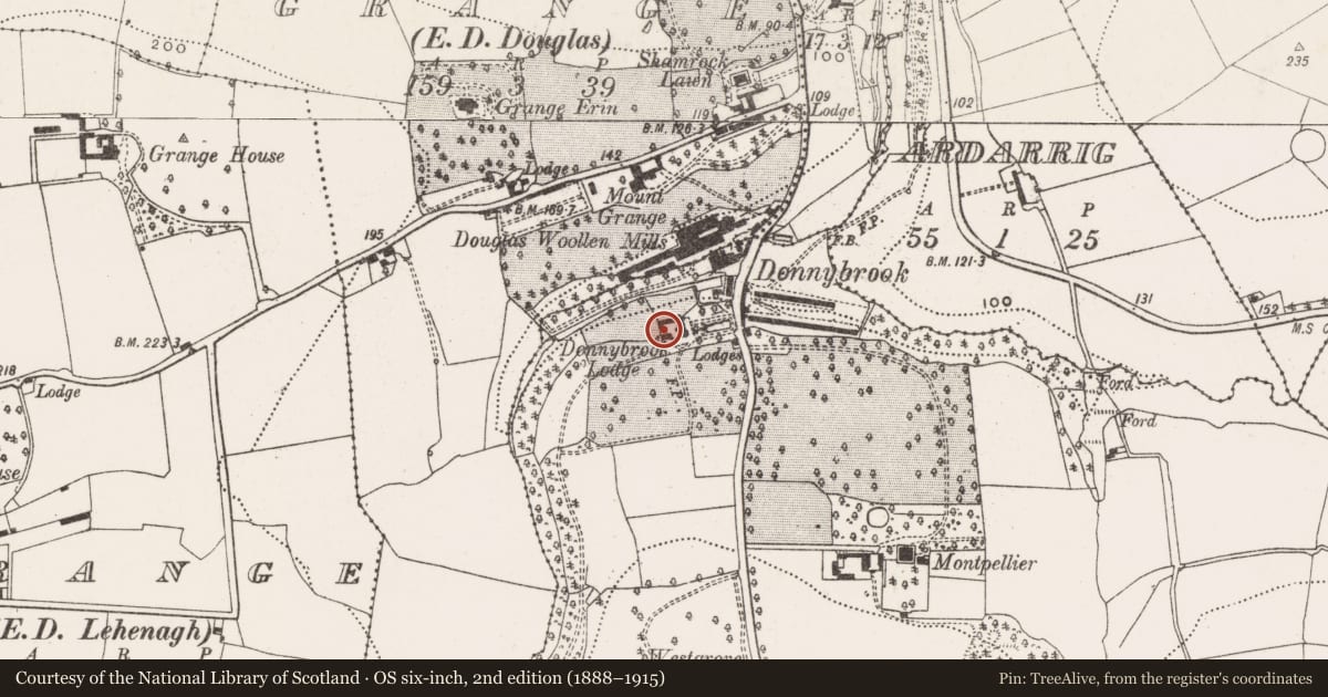 Ordnance Survey six-inch map, 2nd edition (1888–1915) covering the location of Country house, Castletreasure, County Cork, with a pin at the register's coordinates