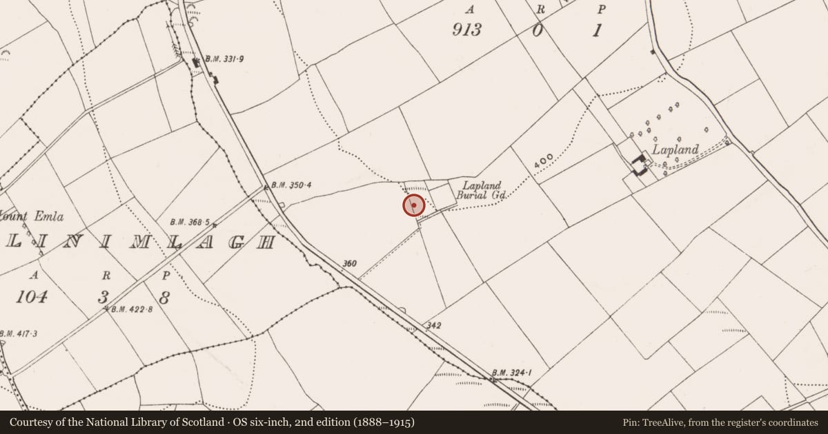 Ordnance Survey six-inch map, 2nd edition (1888–1915) covering the location of Graveyard, Moneygurney, County Cork, with a pin at the register's coordinates