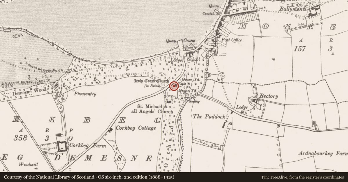 Ordnance Survey six-inch map, 2nd edition (1888–1915) covering the location of Church, Corkbeg, County Cork, with a pin at the register's coordinates