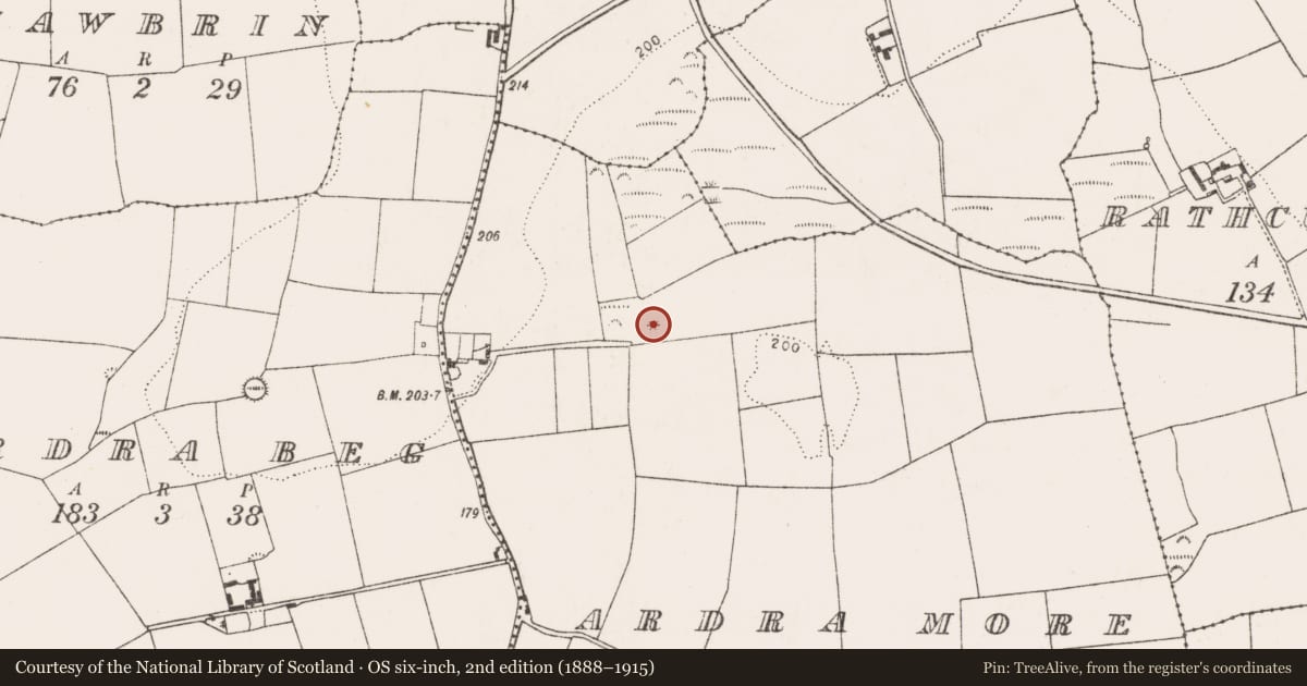 Ordnance Survey six-inch map, 2nd edition (1888–1915) covering the location of Quarry, Ardra More, County Cork, with a pin at the register's coordinates