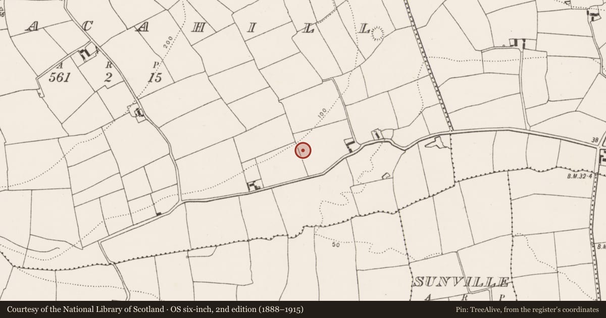 Ordnance Survey six-inch map, 2nd edition (1888–1915) covering the location of Enclosure, Kilmacahill, County Cork, with a pin at the register's coordinates