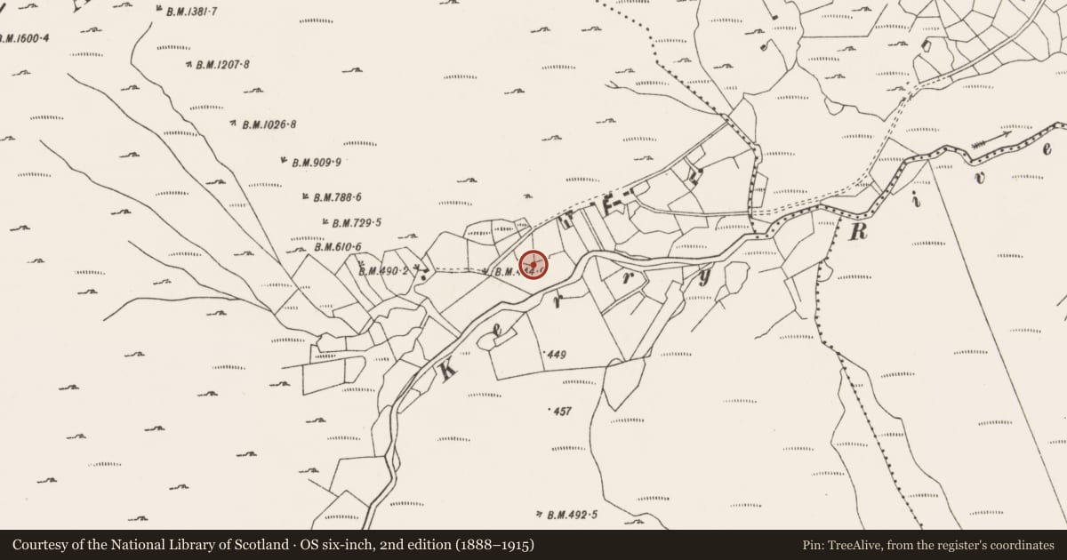 Ordnance Survey six-inch map, 2nd edition (1888–1915) covering the location of Souterrain, Rougham, County Cork, with a pin at the register's coordinates