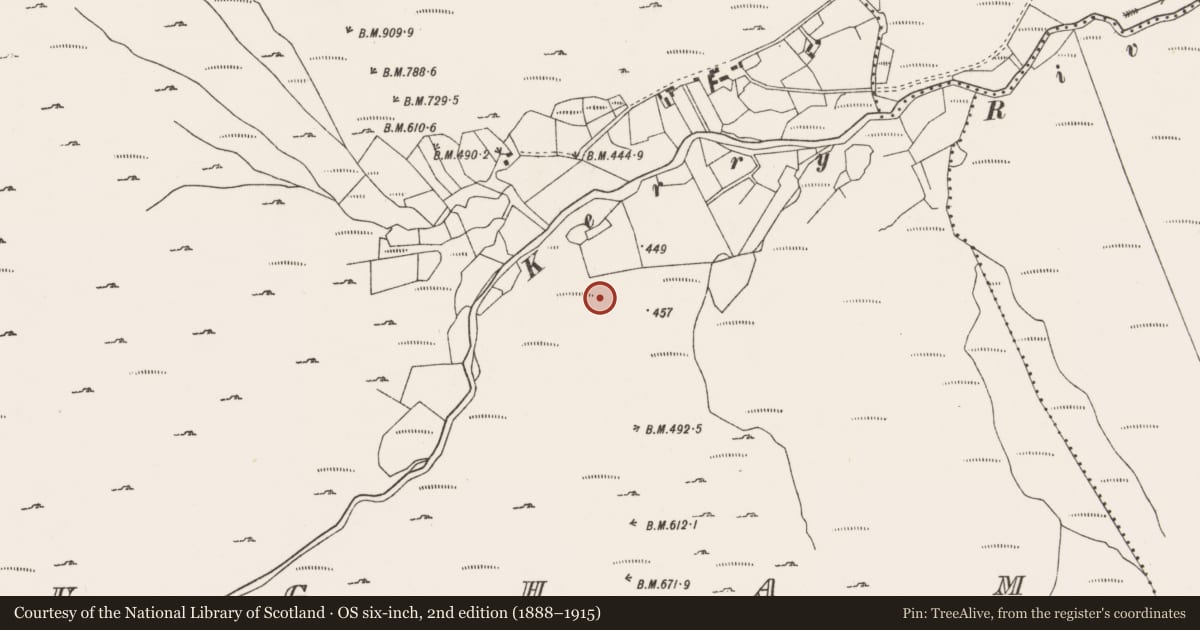 Ordnance Survey six-inch map, 2nd edition (1888–1915) covering the location of Boulder-burial, Rougham, County Cork, with a pin at the register's coordinates