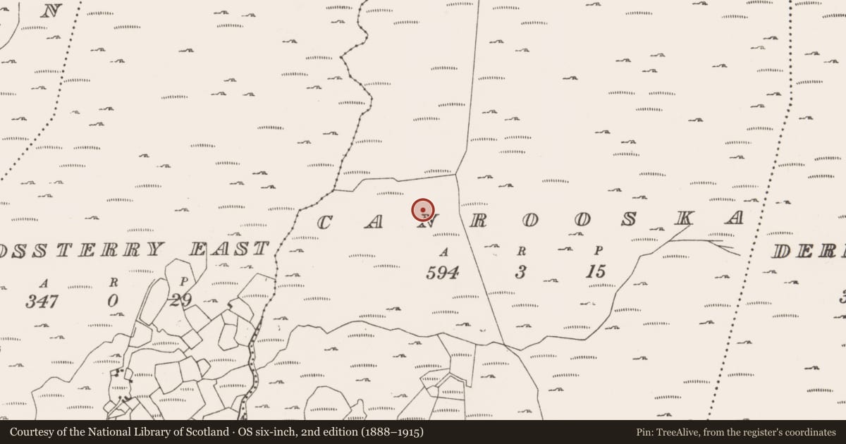 Ordnance Survey six-inch map, 2nd edition (1888–1915) covering the location of Sheepfold, Canrooska, County Cork, with a pin at the register's coordinates