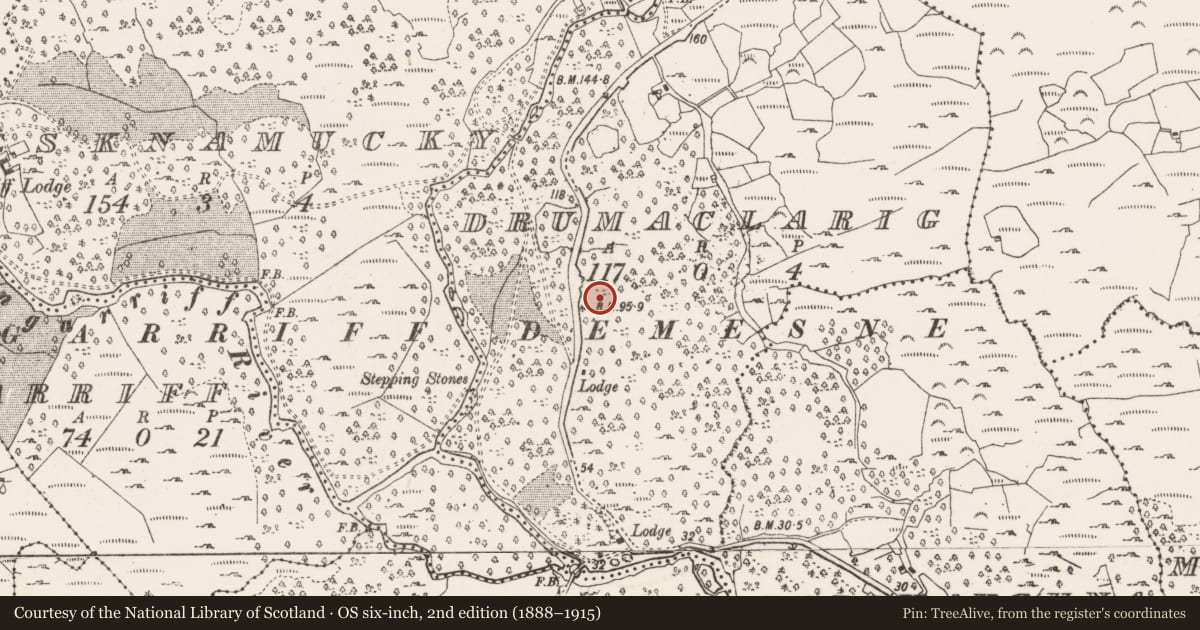 Ordnance Survey six-inch map, 2nd edition (1888–1915) covering the location of Enclosure, Drumaclarig, County Cork, with a pin at the register's coordinates