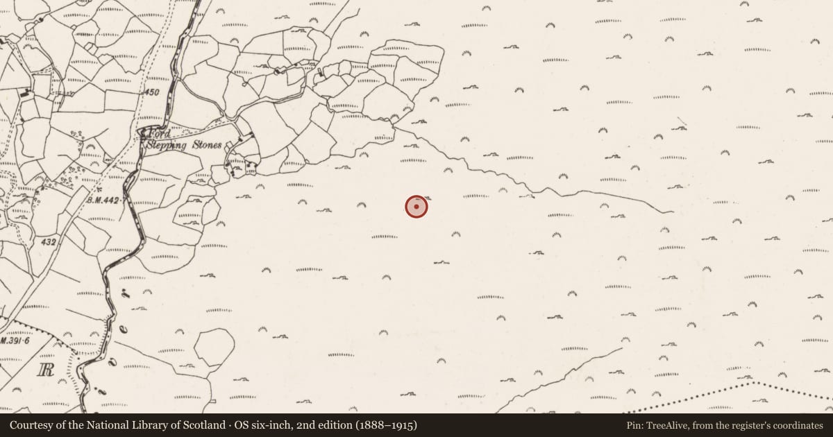 Ordnance Survey six-inch map, 2nd edition (1888–1915) covering the location of Field boundary, Coumaclavlig, County Cork, with a pin at the register's coordinates