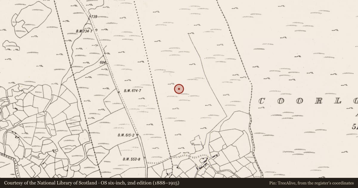 Ordnance Survey six-inch map, 2nd edition (1888–1915) covering the location of Enclosure, Carran, County Cork, with a pin at the register's coordinates