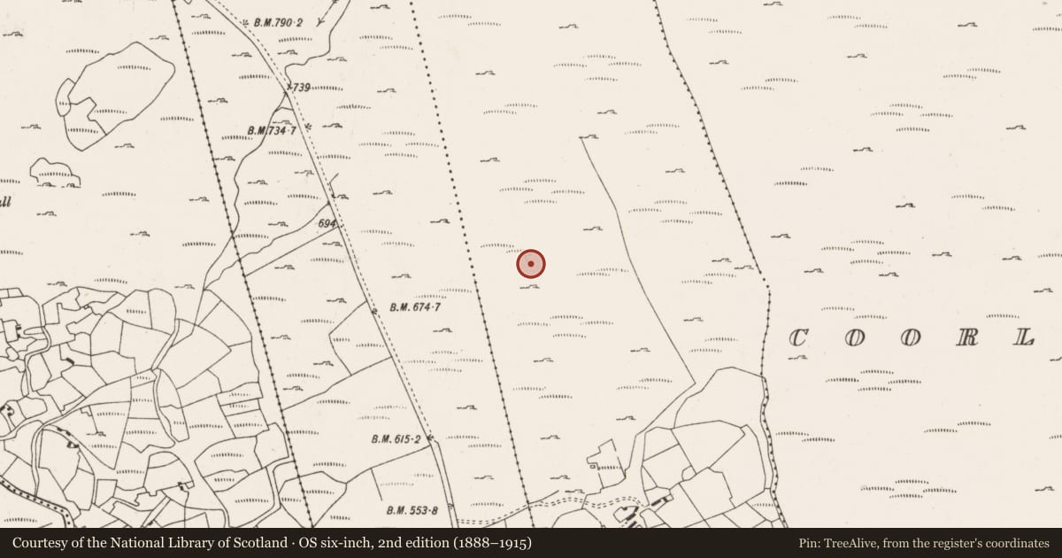 Ordnance Survey six-inch map, 2nd edition (1888–1915) covering the location of Enclosure, Carran, County Cork, with a pin at the register's coordinates