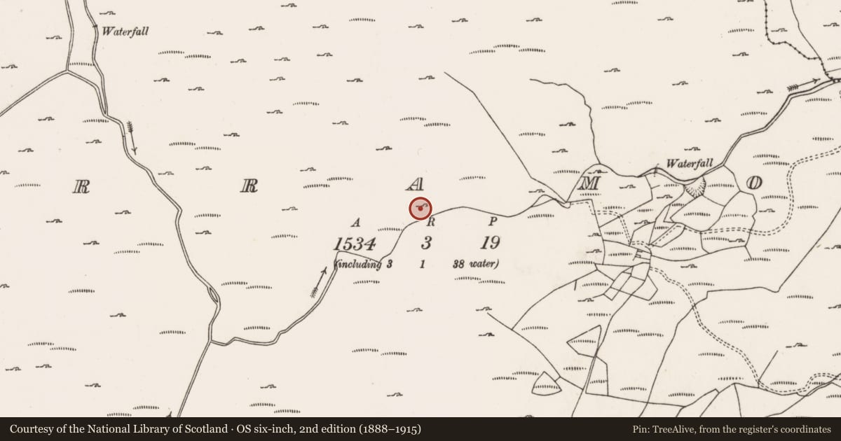 Ordnance Survey six-inch map, 2nd edition (1888–1915) covering the location of Fulacht fia, Curramore, County Cork, with a pin at the register's coordinates