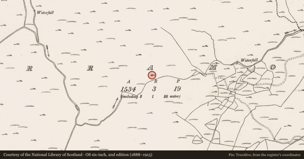 Ordnance Survey six-inch map, 2nd edition (1888–1915) covering the location of Fulacht fia, Curramore, County Cork, with a pin at the register's coordinates