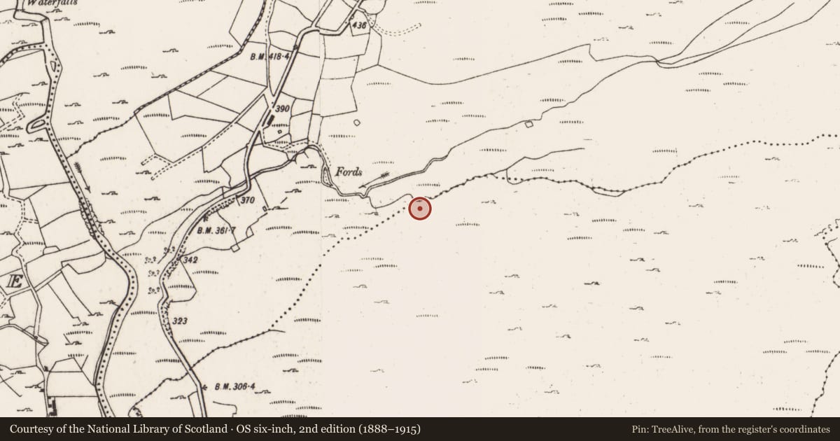 Ordnance Survey six-inch map, 2nd edition (1888–1915) covering the location of Ritual site - holy well, Derrynafinchin, County Cork, with a pin at the register's coordinates