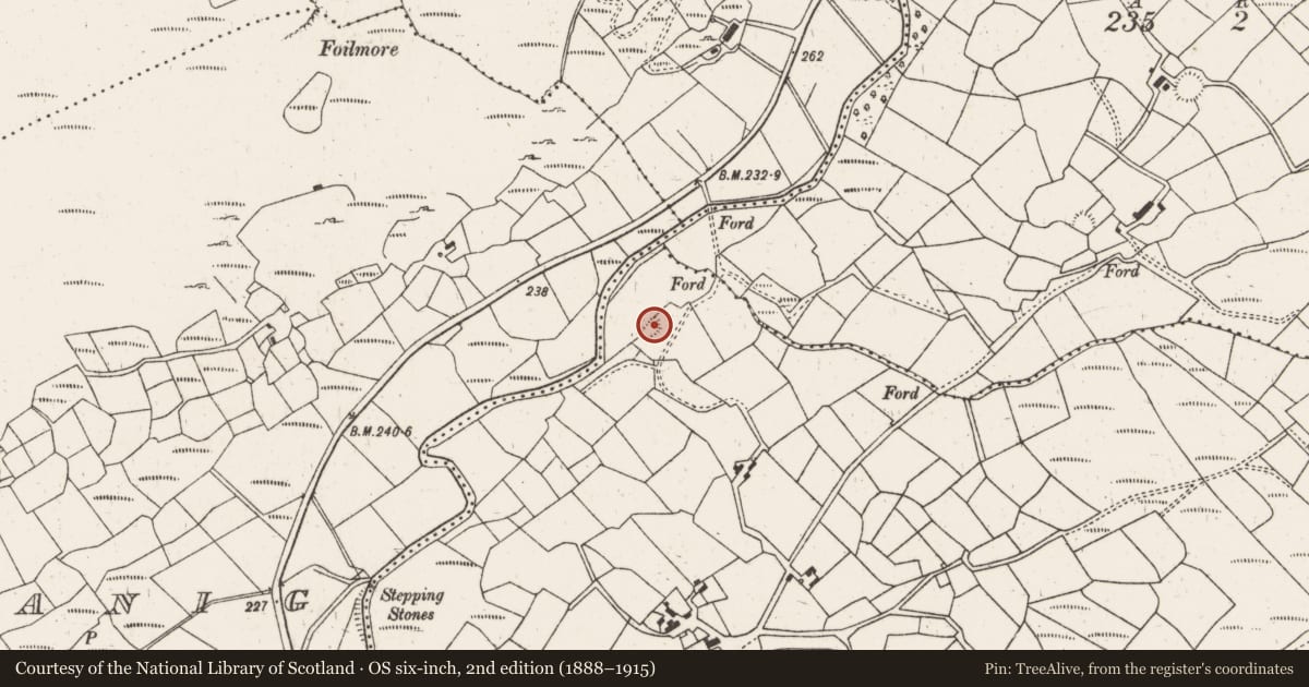 Ordnance Survey six-inch map, 2nd edition (1888–1915) covering the location of Enclosure, Cahermuckee, County Cork, with a pin at the register's coordinates