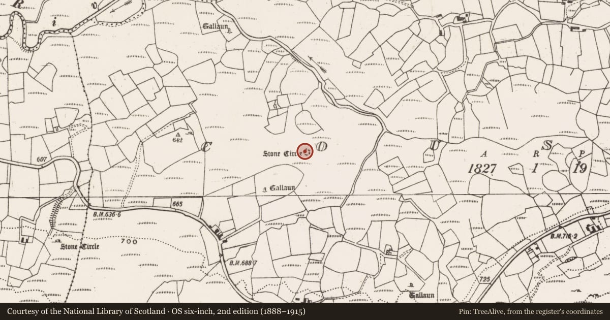 Ordnance Survey six-inch map, 2nd edition (1888–1915) covering the location of Stone circle - five-stone, Cousane, County Cork, with a pin at the register's coordinates