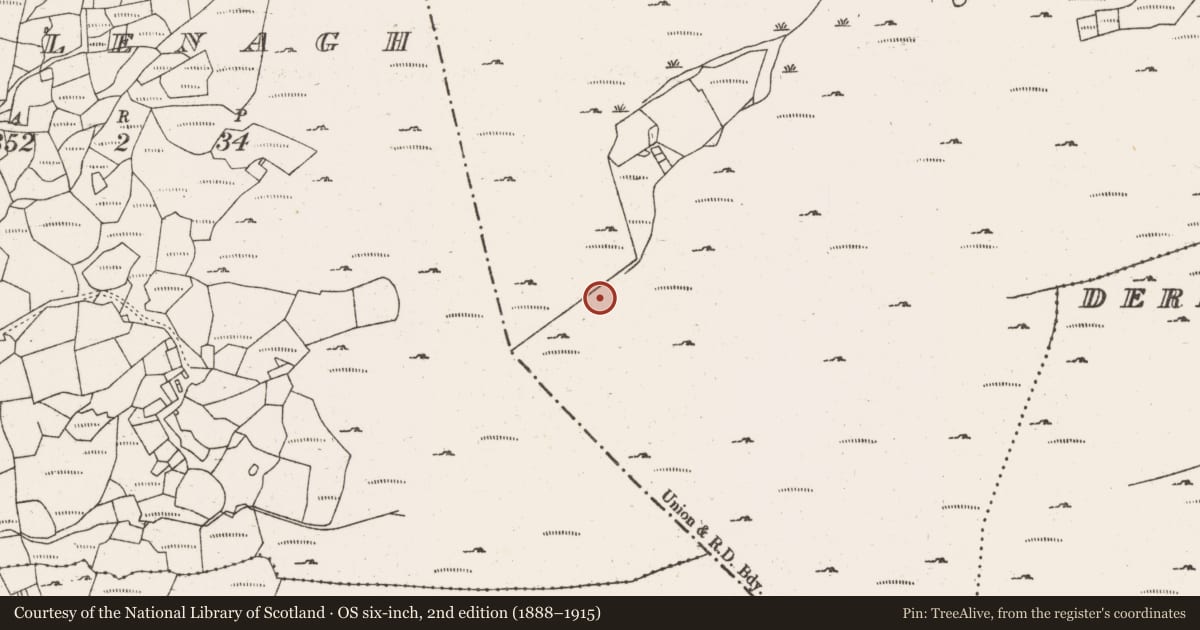 Ordnance Survey six-inch map, 2nd edition (1888–1915) covering the location of Hut site, Dooneens (Muskerry West By., Inchigeelagh Par.), County Cork, with a pin at the register's coordinates