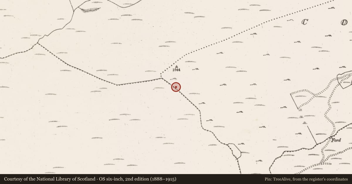 Ordnance Survey six-inch map, 2nd edition (1888–1915) covering the location of Hut site, Coomclogh, County Cork, with a pin at the register's coordinates