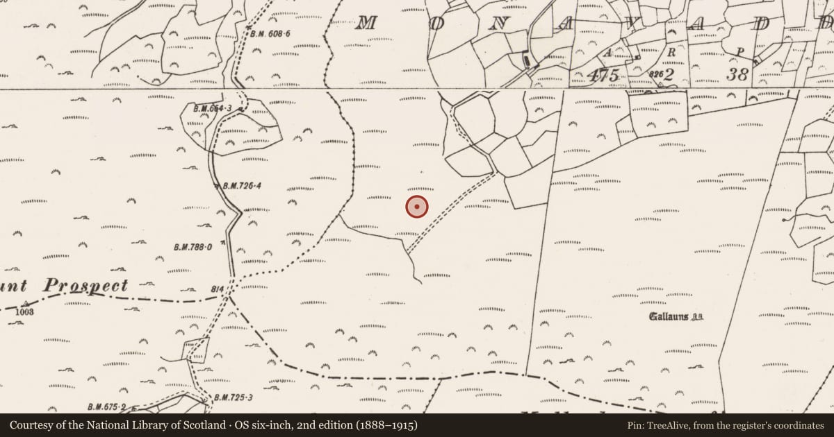 Ordnance Survey six-inch map, 2nd edition (1888–1915) covering the location of Enclosure, Monavaddra, County Cork, with a pin at the register's coordinates
