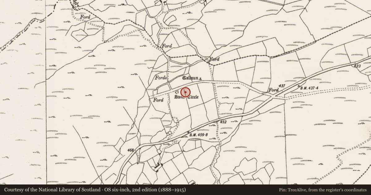 Ordnance Survey six-inch map, 2nd edition (1888–1915) covering the location of Fulacht fia, Glanycarney, County Cork, with a pin at the register's coordinates