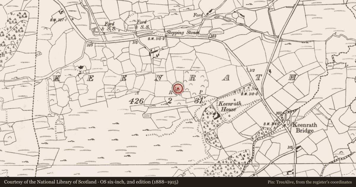 Ordnance Survey six-inch map, 2nd edition (1888–1915) covering the location of Ringfort - rath, Keenrath, County Cork, with a pin at the register's coordinates