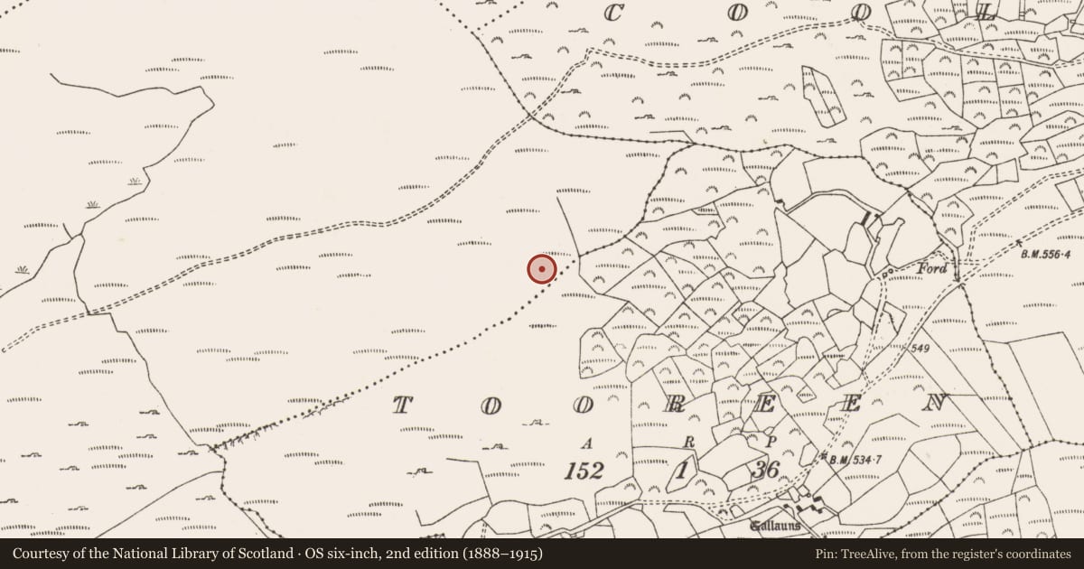 Ordnance Survey six-inch map, 2nd edition (1888–1915) covering the location of Hut site, Shehy Beg, County Cork, with a pin at the register's coordinates