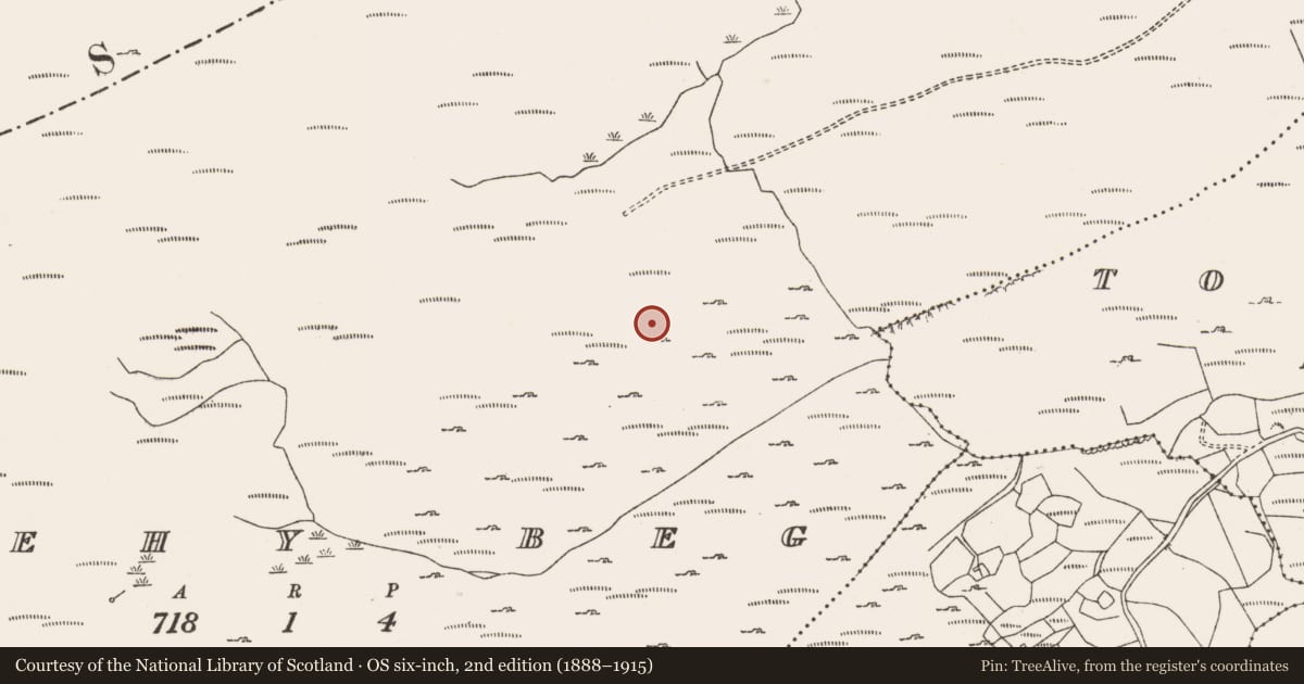 Ordnance Survey six-inch map, 2nd edition (1888–1915) covering the location of Hut site, Shehy Beg, County Cork, with a pin at the register's coordinates
