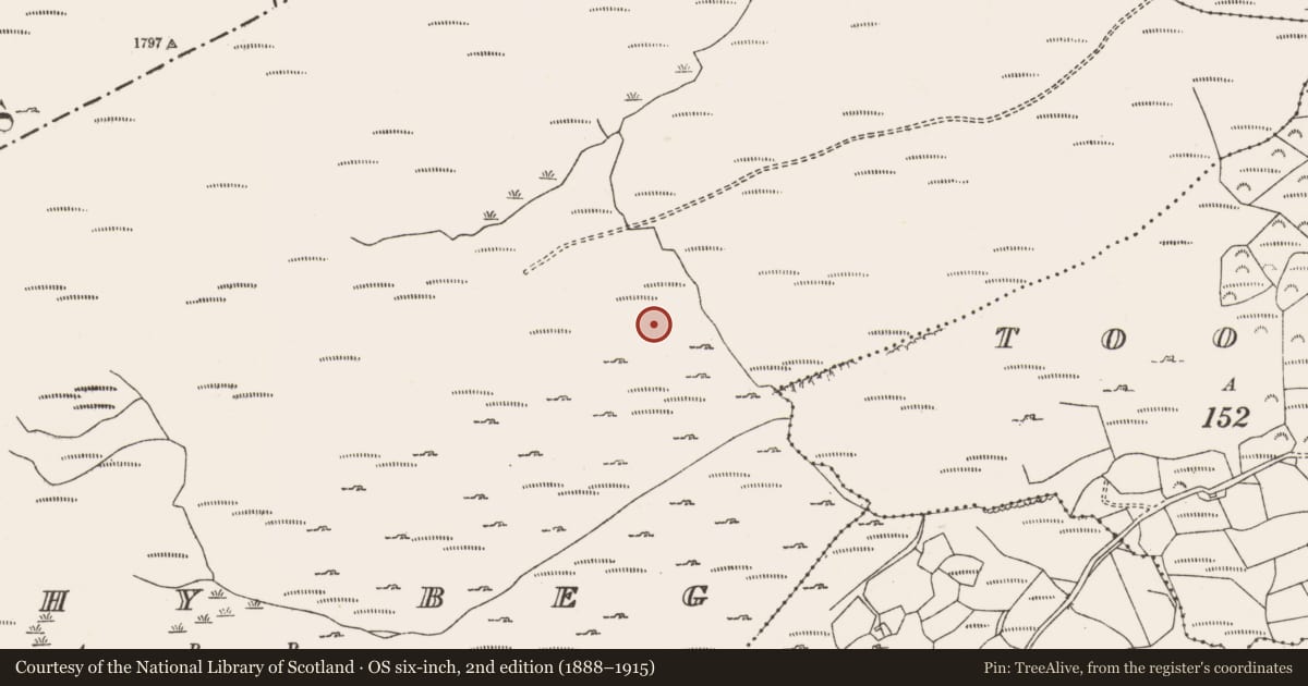 Ordnance Survey six-inch map, 2nd edition (1888–1915) covering the location of Field boundary, Shehy Beg, County Cork, with a pin at the register's coordinates